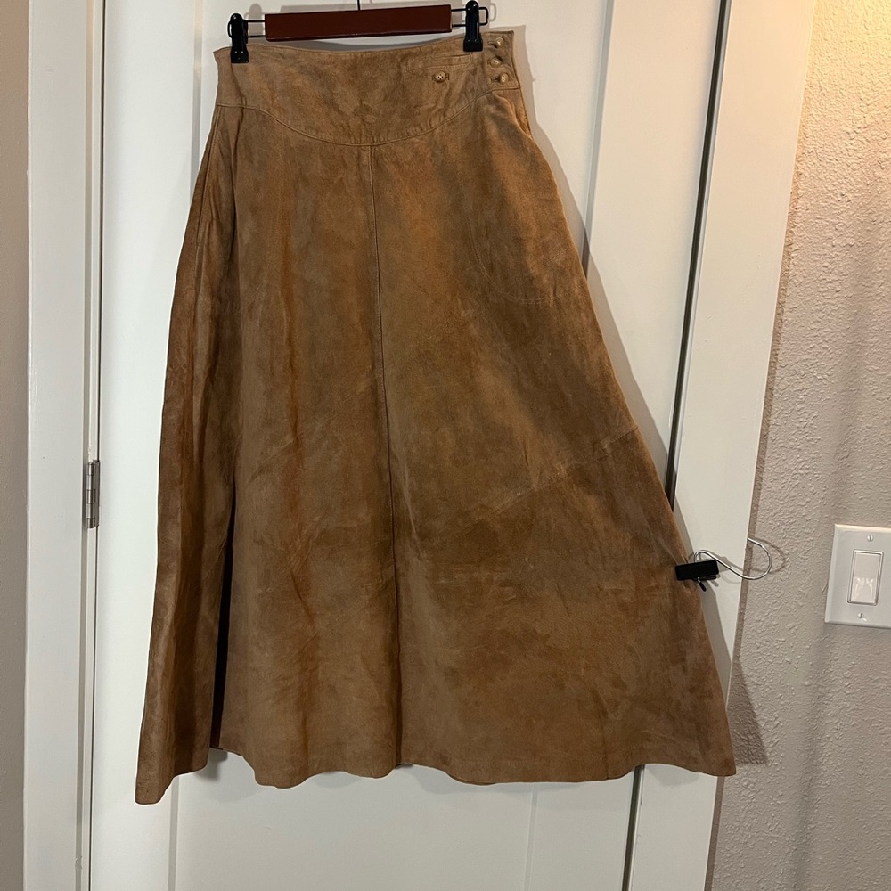 Suede leather Maxi Skirt in Tan